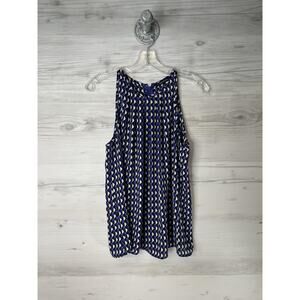 Anne Carson Shirt Womens Medium Blue Geometric Sleeveless Blouse Tank Top